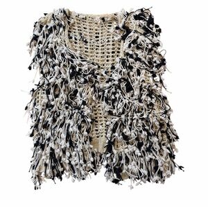 POL Black and Cream Fringe Sweater Vest